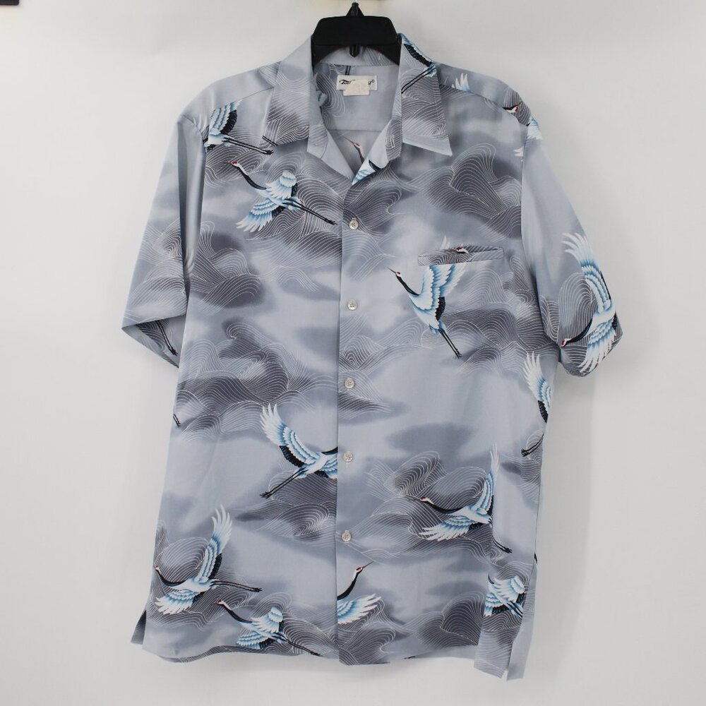 Vintage 60s 70s Tori Richard Hawaiian shirt men's XLT blue crane camp polyester